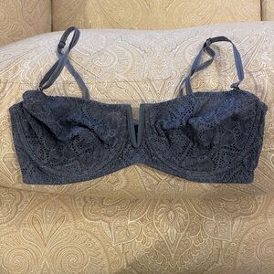 Free People Midnight Lace Bra - balconette style, 32D with underwire support